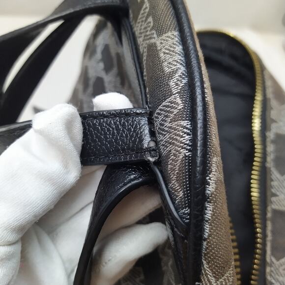 Michael Kors Brown Canvas Leather Trim MK Printed Top Zipper Closure Backpack - Picture 5 of 16